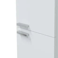 Mobili Colonna > Dmora Mobile Colonna Bianco Lucido Marrone Rovere 3 Ripiani 2 Ante 30x25x182h cm, Reversibile - Trogir Marrone Rovere, Bianco Lucido