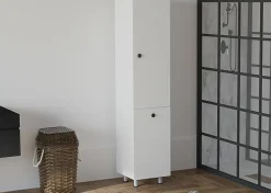 Mobile Colonna Bianco 2 Ripiani 2 Ante 35x32x155h cm, Portabiancheria - Cropani