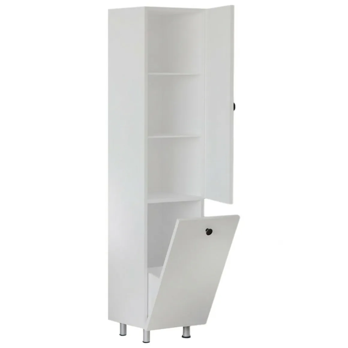 Mobile Colonna Bianco 2 Ripiani 2 Ante 35x32x155h cm, Portabiancheria - Cropani