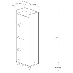 Mobile Colonna Bianco 3 Ripiani Un'anta 50x32x140h cm, 4 Vani - Forchia