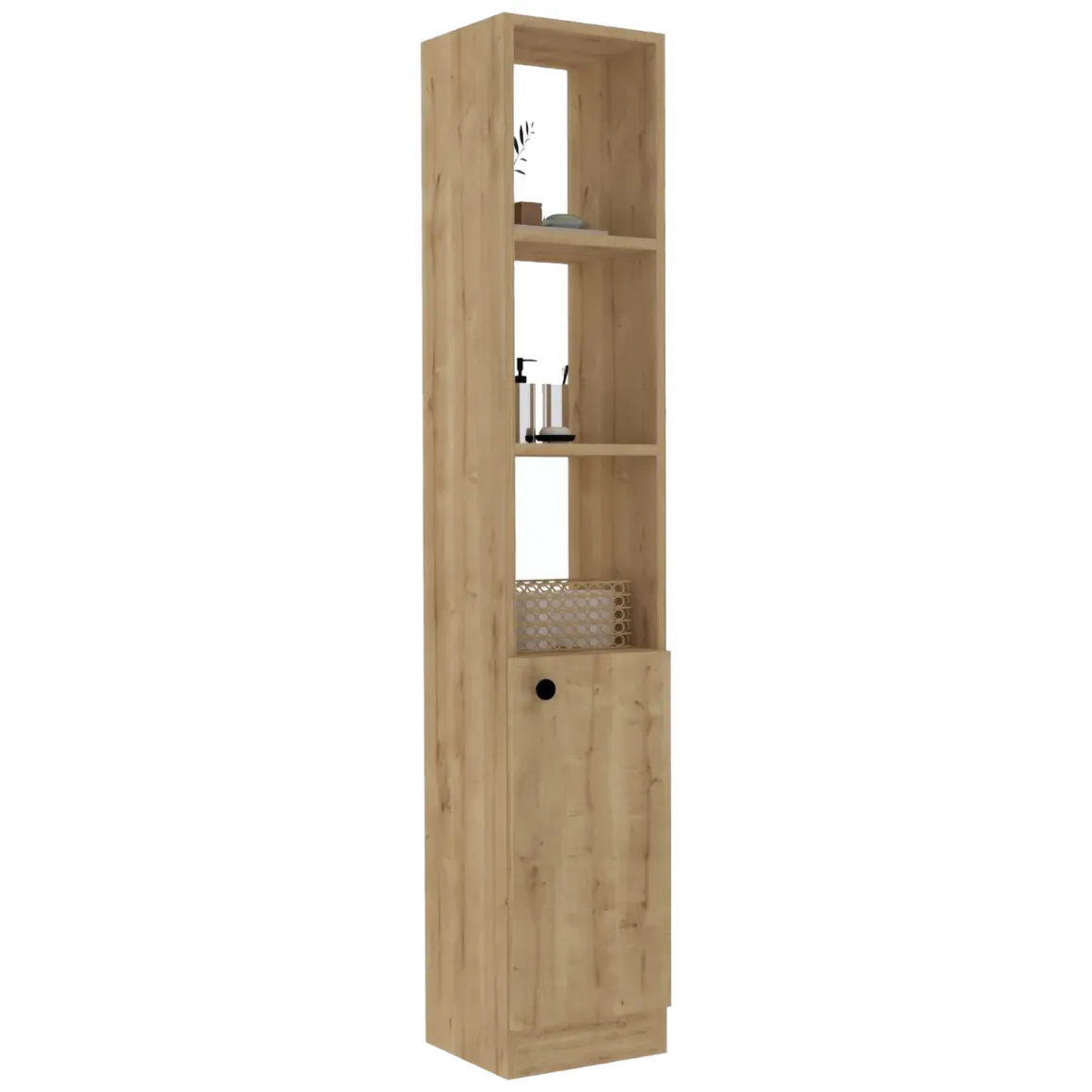 Mobile Colonna Marrone Rovere 3 Ripiani Un'anta 30x30x170h cm, 5 Vani - Leuca