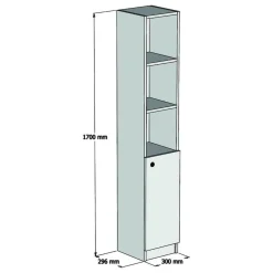 Mobile Colonna Marrone Rovere 3 Ripiani Un'anta 30x30x170h cm, 5 Vani - Leuca