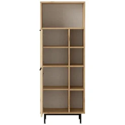 Mobile Colonna Marrone Rovere 7 Ripiani 2 Ante 60x36x162h cm, Ante Effetto Paglia di Vienna - Civate