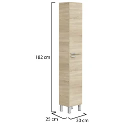 Mobile Colonna Marrone Rovere Grigio 3 Ripiani 2 Ante 30x25x182h cm, Reversibile - Nin