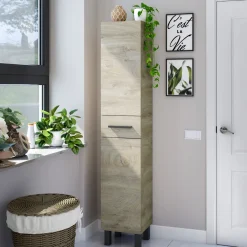 Mobili Colonna > Dmora Mobile Colonna Marrone Rovere Nero Antracite 3 Ripiani Un'anta 162x34x38h cm, 4 Vani - Sabaudia Nero Antracite, Marrone Rovere