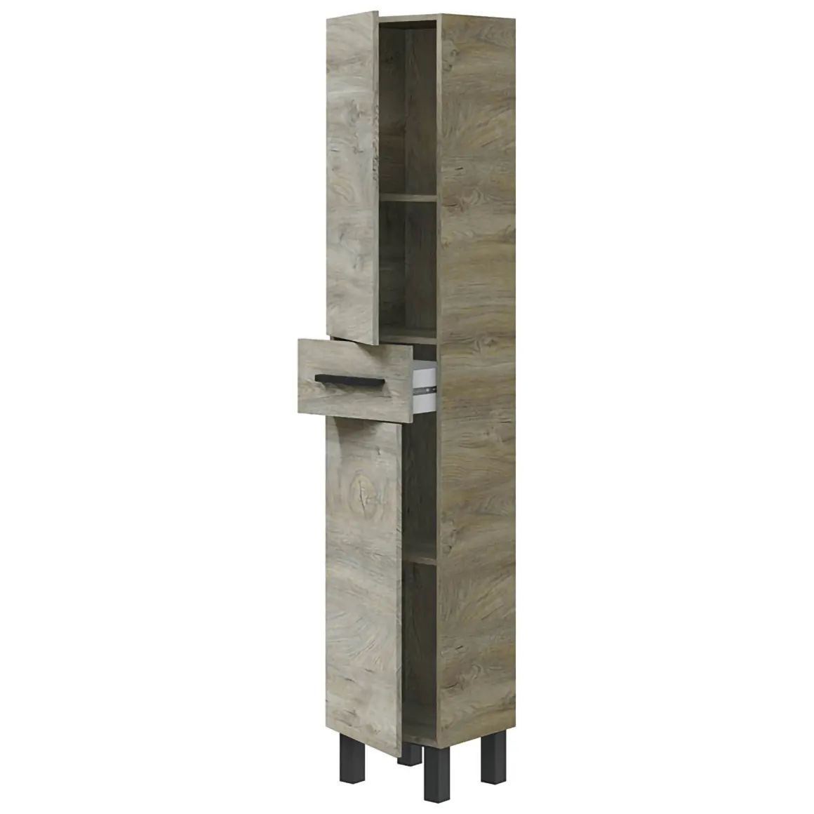 Mobili Colonna > Dmora Mobile Colonna Marrone Rovere Nero Antracite 3 Ripiani Un'anta 162x34x38h cm, 4 Vani - Sabaudia Nero Antracite, Marrone Rovere