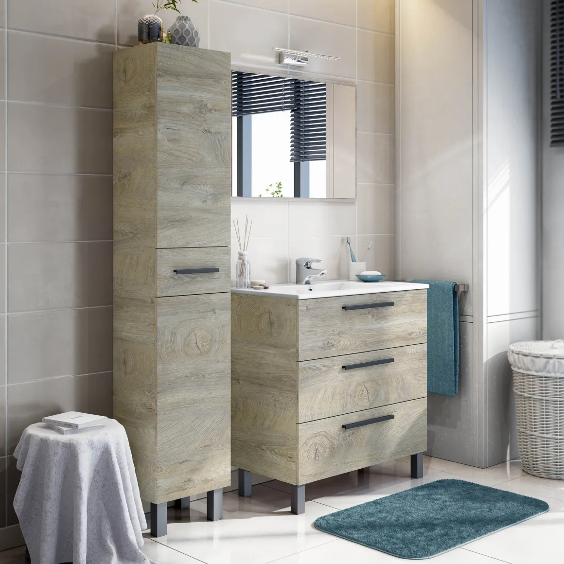 Mobili Colonna > Dmora Mobile Colonna Marrone Rovere Nero Antracite 3 Ripiani Un'anta 162x34x38h cm, 4 Vani - Sabaudia Nero Antracite, Marrone Rovere