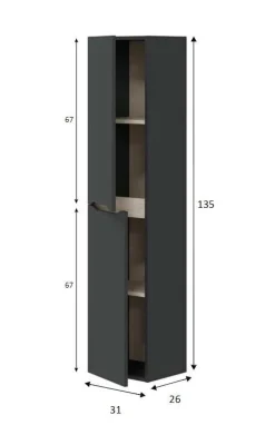 Mobile Colonna Nero Antracite Marrone Rovere Modulabile Cassetti 31x26x135h cm, 2 Ripiani - Arissa