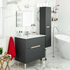 Mobile Colonna Nero Antracite Marrone Rovere Modulabile Cassetti 31x26x135h cm, 2 Ripiani - Arissa