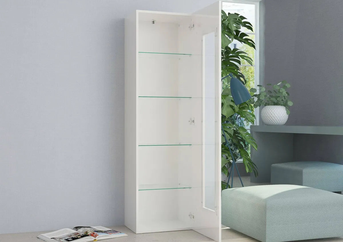 Vetrine|Cucina > Dmora Mobile colonna vetrina 45x34x162h cm - Adatka Bianco Lucido