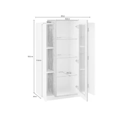 Vetrine|Cucina > Dmora Mobile con vetrina 3 ante salotto 80x38x121h cm bianco lucido e acero - Ablaze Marrone Acero, Bianco Lucido