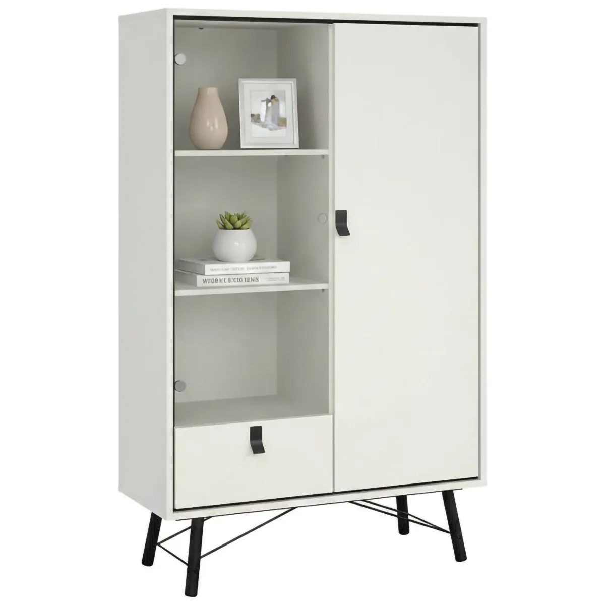 Vetrine > Dmora Mobile con vetrina 2 ante 101x40x161h cm bianco e nero - Mora Nero, Bianco