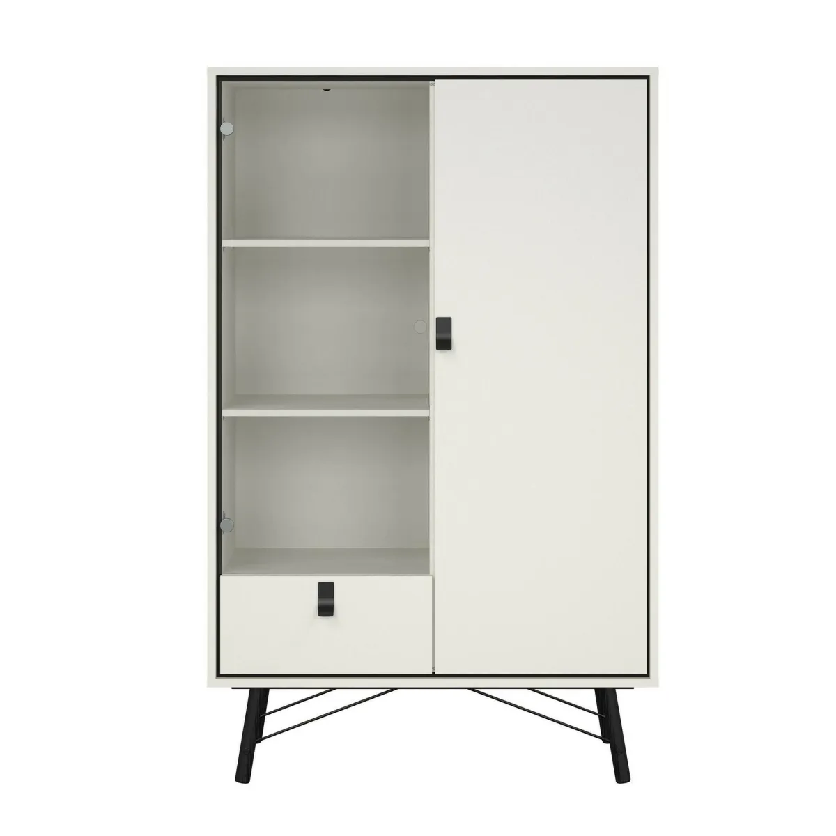 Vetrine > Dmora Mobile con vetrina 2 ante 101x40x161h cm bianco e nero - Mora Nero, Bianco