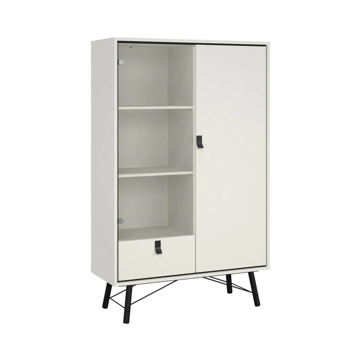 Vetrine > Dmora Mobile con vetrina 2 ante 101x40x161h cm bianco e nero - Mora Nero, Bianco