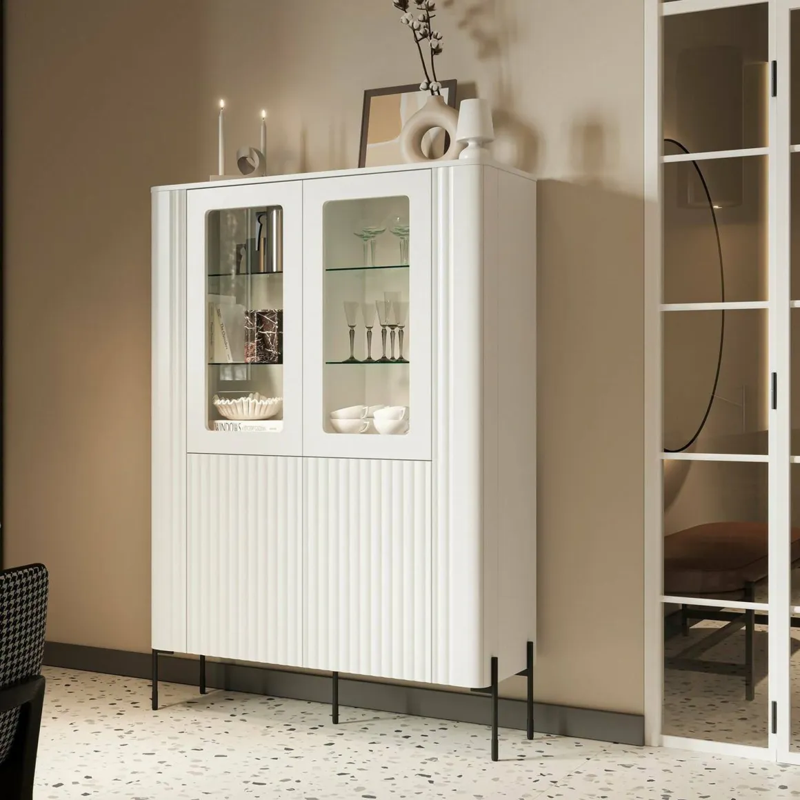 Vetrine > Dmora Mobile con vetrina 2 ante 78x32x199h cm - Lazio Bianco
