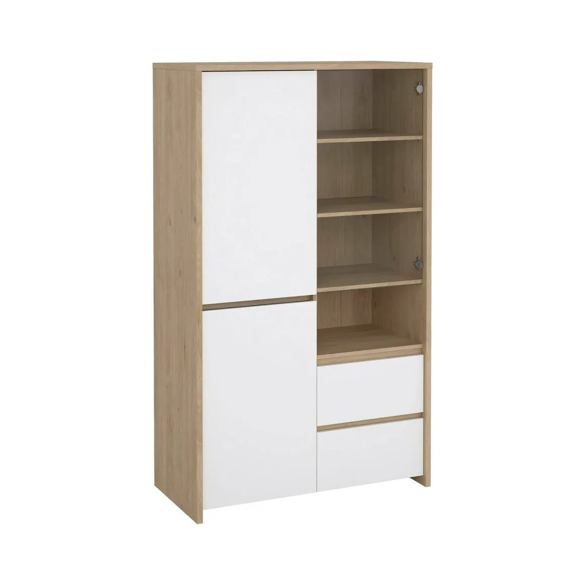 Mobile con vetrina 3 ante 100x48x170h cm rovere e bianco lucido - Reykjavik