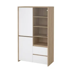Mobile con vetrina 3 ante 100x48x170h cm rovere e bianco lucido - Reykjavik