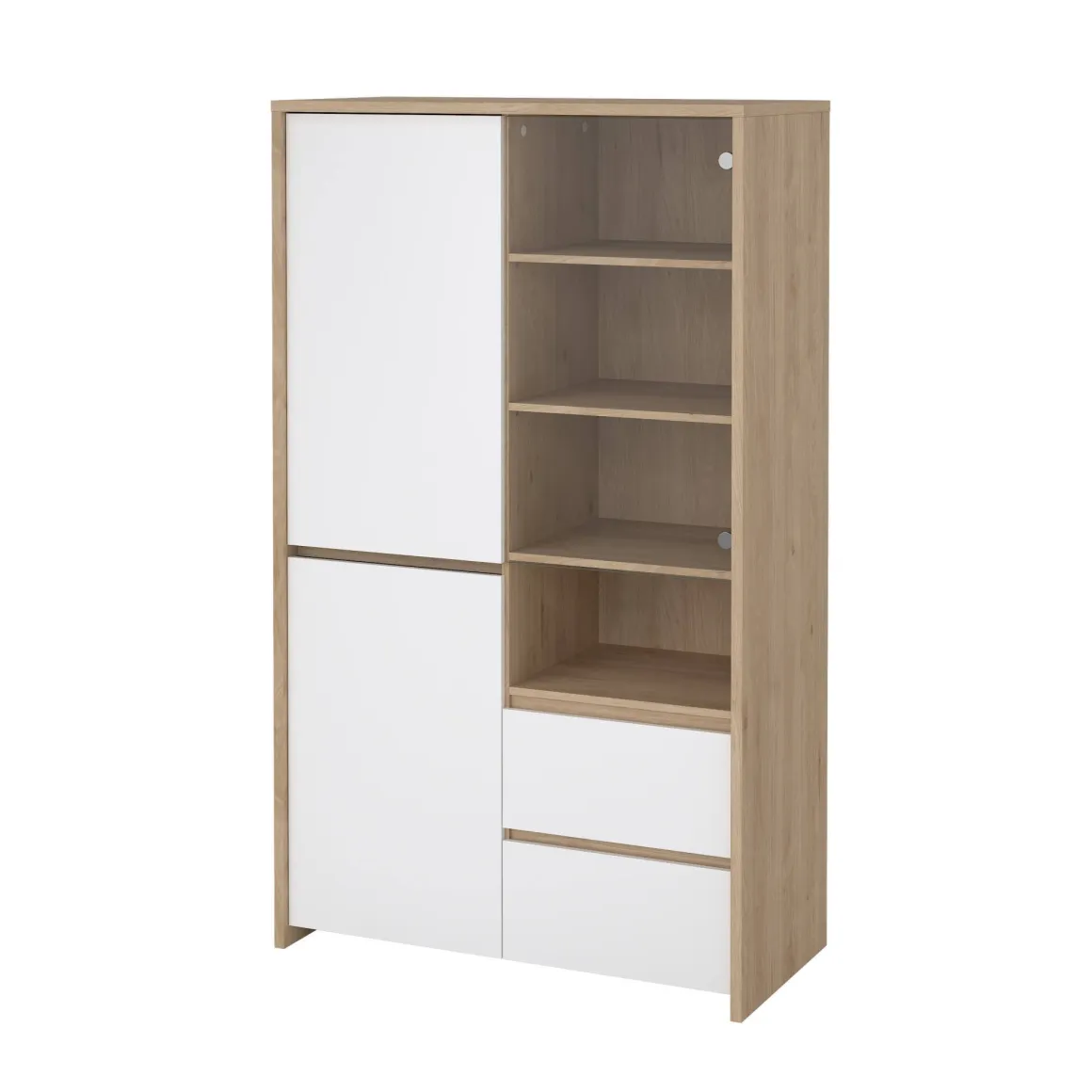 Mobile con vetrina 3 ante 100x48x170h cm rovere e bianco lucido - Reykjavik