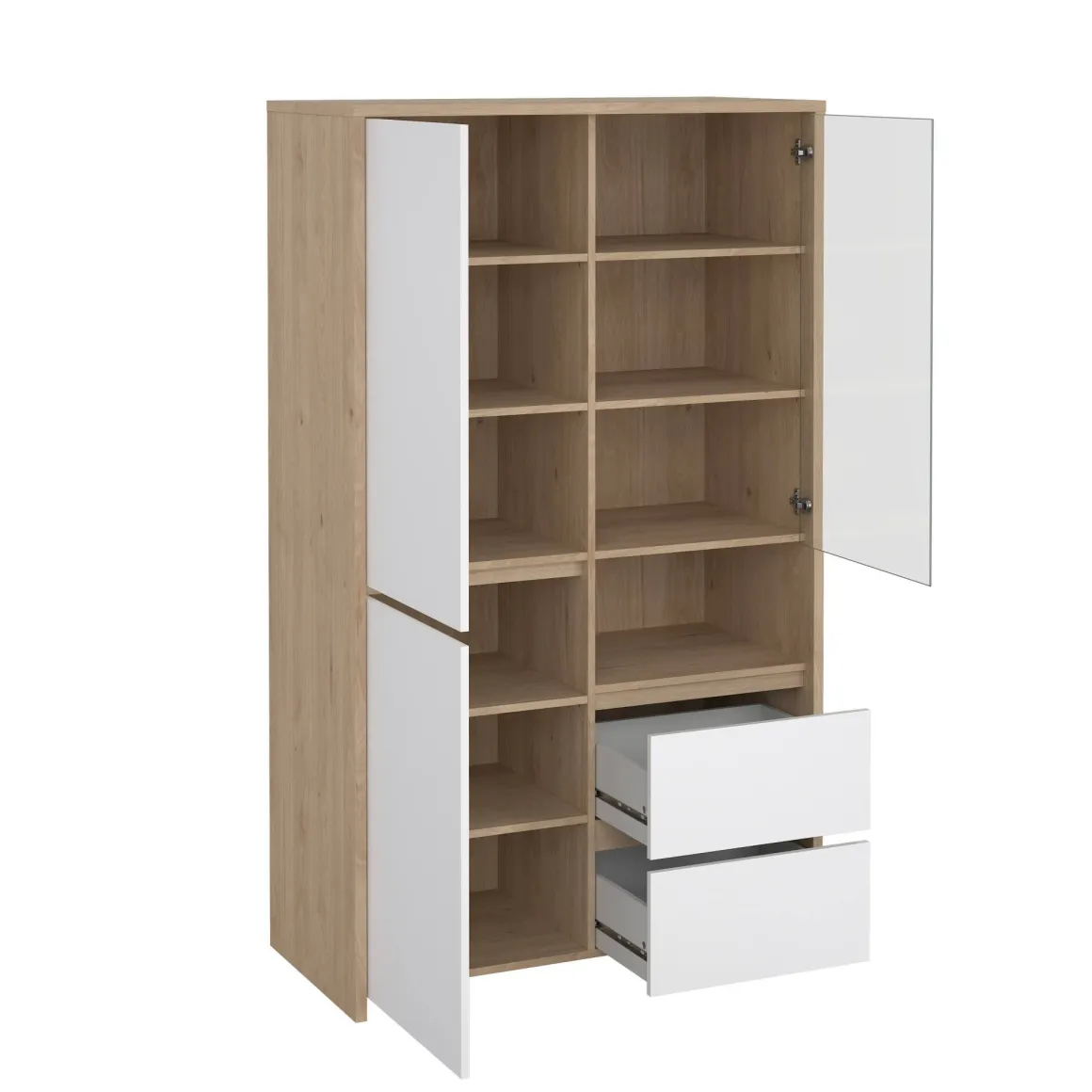 Mobile con vetrina 3 ante 100x48x170h cm rovere e bianco lucido - Reykjavik