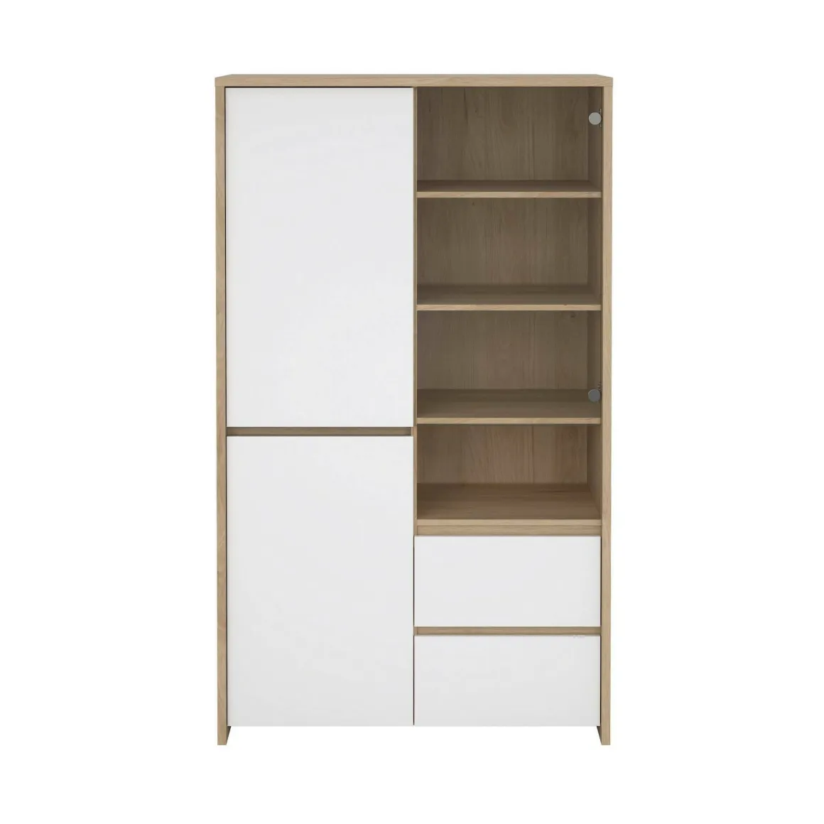 Mobile con vetrina 3 ante 100x48x170h cm rovere e bianco lucido - Reykjavik
