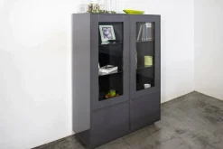 Cucina|Salotto > Dmora Mobile con vetrina 4 ante 100x41x146h cm bianco lucido e noce - Agostino Marrone Noce, Bianco Lucido