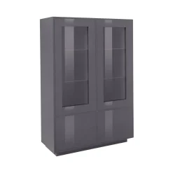 Cucina|Salotto > Dmora Mobile con vetrina 4 ante 100x41x146h cm bianco lucido e noce - Agostino Marrone Noce, Bianco Lucido