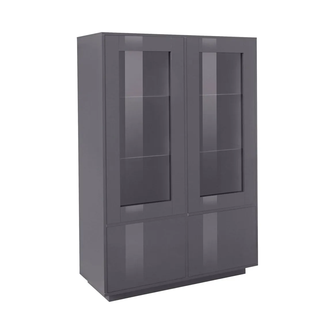 Cucina|Salotto > Dmora Mobile con vetrina 4 ante 100x41x146h cm bianco lucido e noce - Agostino Marrone Noce, Bianco Lucido