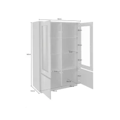 Cucina|Salotto > Dmora Mobile con vetrina 4 ante 100x41x146h cm bianco lucido e noce - Agostino Marrone Noce, Bianco Lucido