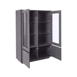 Cucina|Salotto > Dmora Mobile con vetrina 4 ante 100x41x146h cm bianco lucido e noce - Agostino Marrone Noce, Bianco Lucido