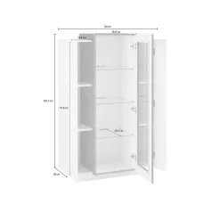 Vetrine|Cucina > Dmora Mobile con vetrina da soggiorno 3 ante 80x38x121h cm bianco lucido e ardesia - Ablaze Grigio Ardesia, Bianco Lucido