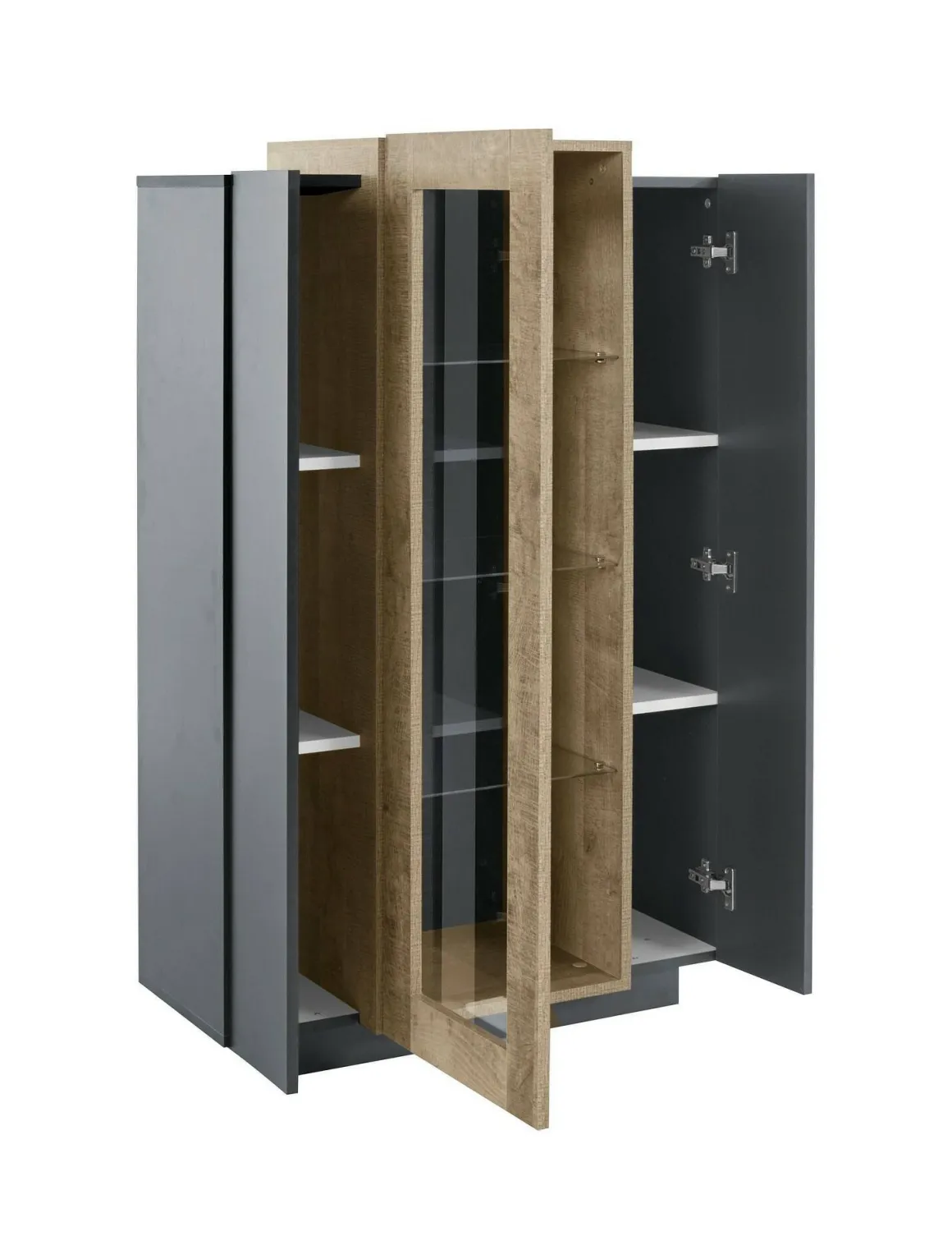 Mobile con vetrina design 3 ante 80x38x121h cm antracite e acero - Ablaze