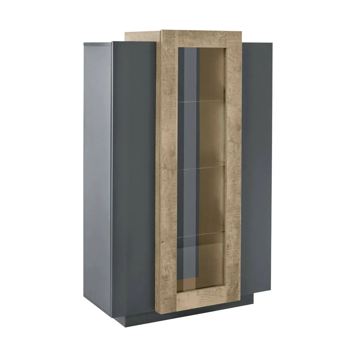 Mobile con vetrina design 3 ante 80x38x121h cm antracite e acero - Ablaze