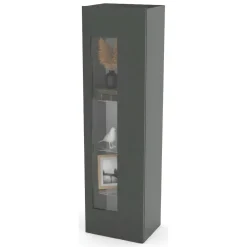 Vetrine|Cucina > Dmora Mobile con vetrina elegante 45x34x162h cm antracite lucido - Adatka Nero Antracite lucido