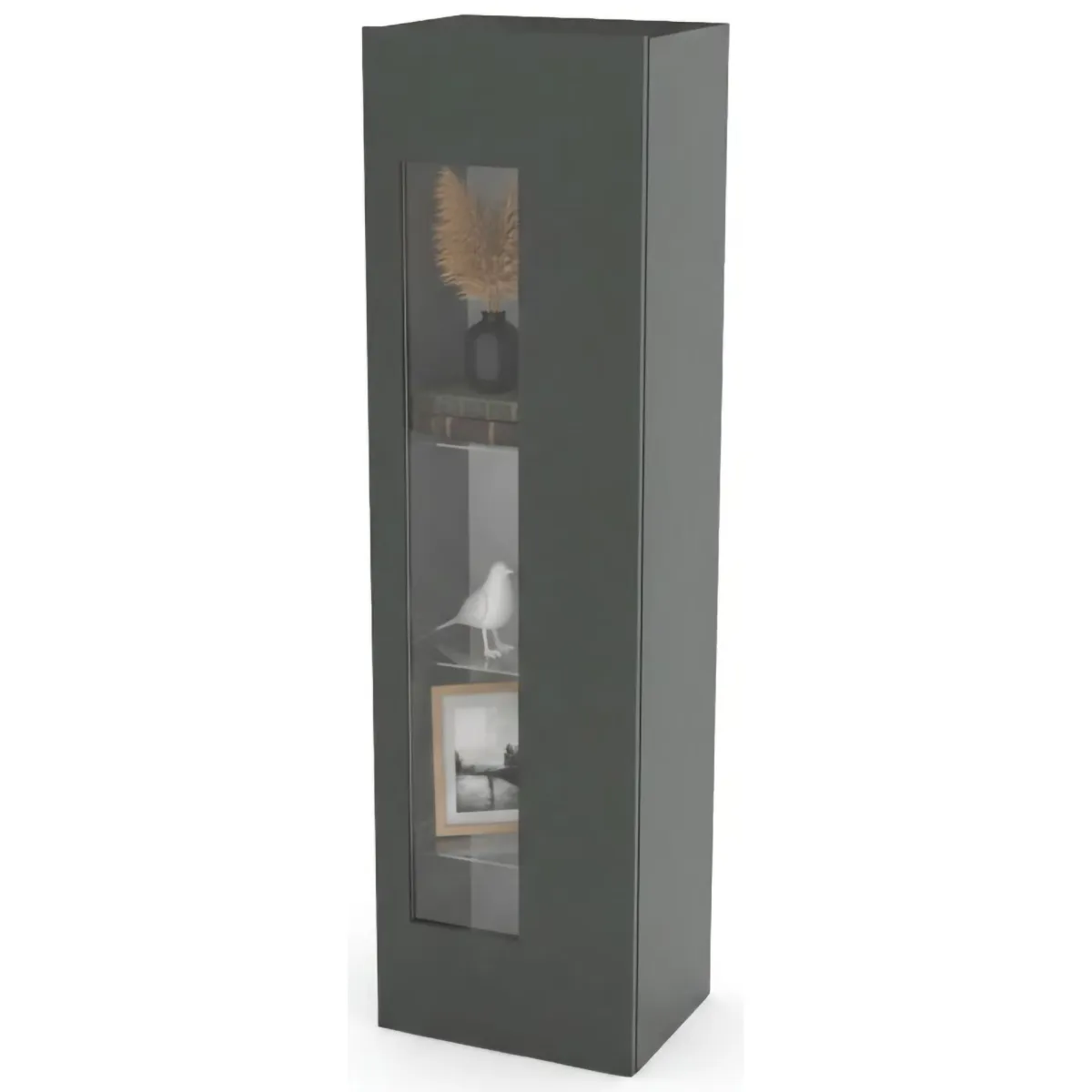 Vetrine|Cucina > Dmora Mobile con vetrina elegante 45x34x162h cm antracite lucido - Adatka Nero Antracite lucido