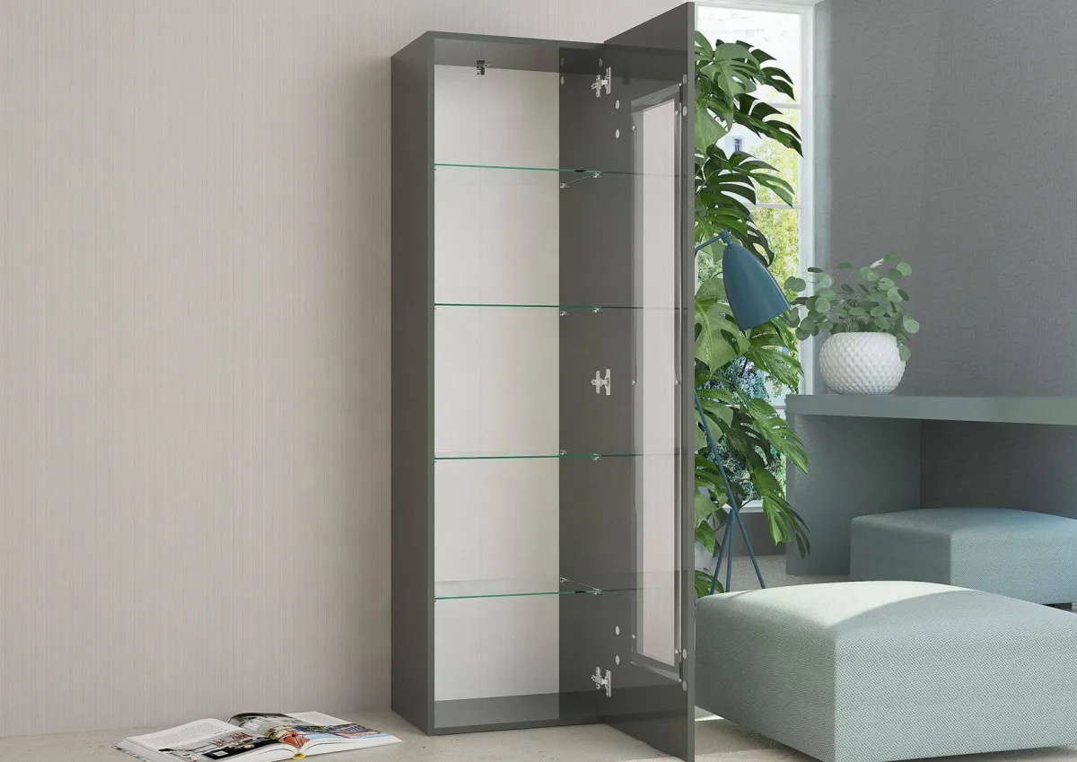 Vetrine|Cucina > Dmora Mobile con vetrina elegante 45x34x162h cm antracite lucido - Adatka Nero Antracite lucido