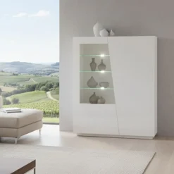 Mobile con vetrina grande 2 ante 120x43x146h cm bianco lucido - Ask