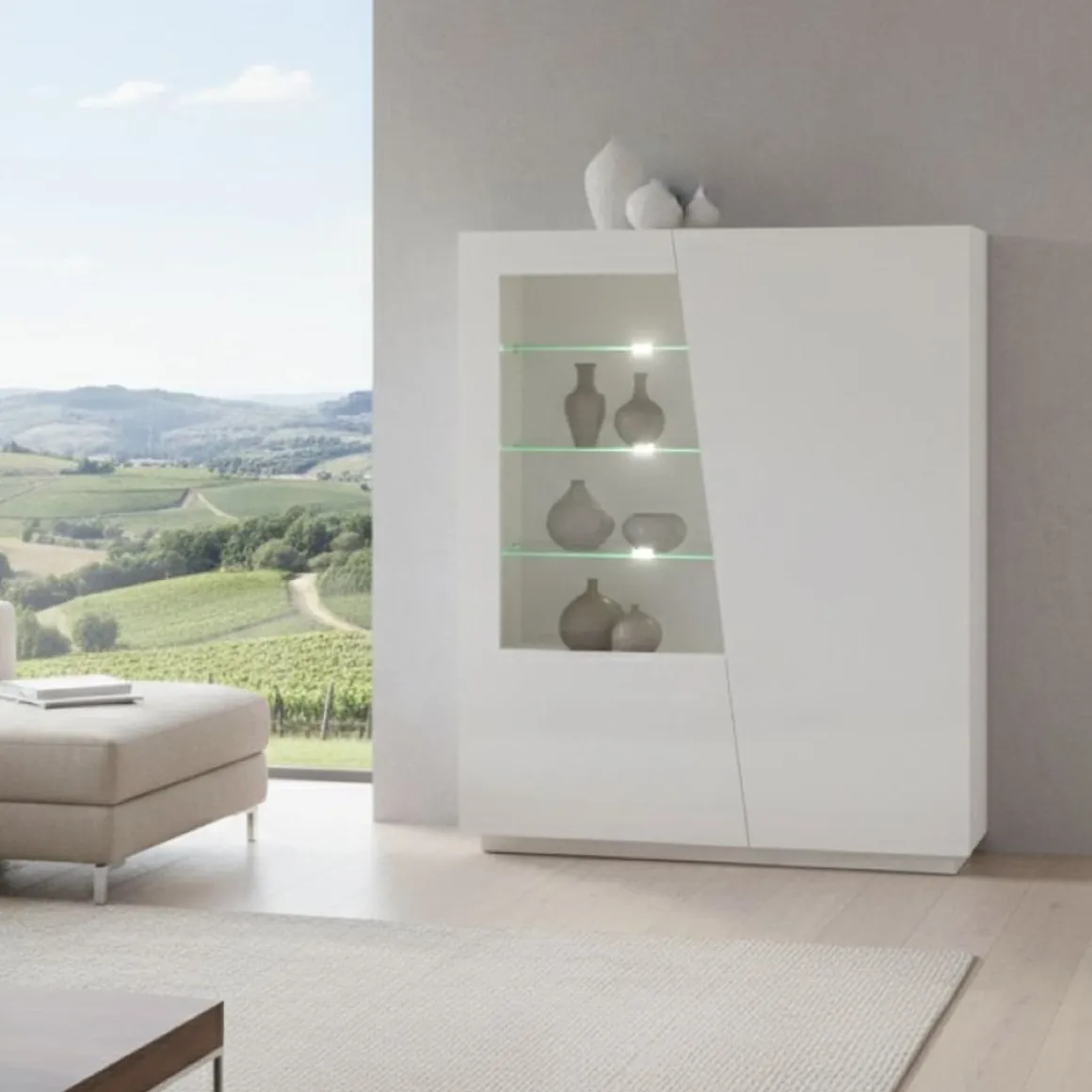 Mobile con vetrina grande 2 ante 120x43x146h cm bianco lucido - Ask