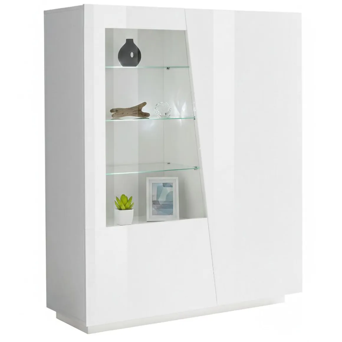 Mobile con vetrina grande 2 ante 120x43x146h cm bianco lucido - Ask