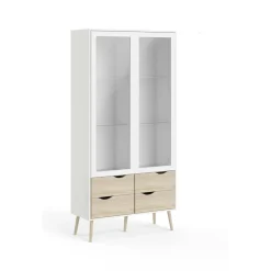 Mobile con vetrina scandi 2 ante 98x39x200h cm bianco e quercia - Amedeo