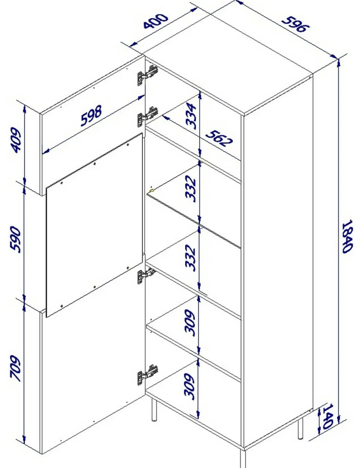 Vetrine > Dmora Mobile con vetrina 59x42x182h cm - Raccuja Bianco