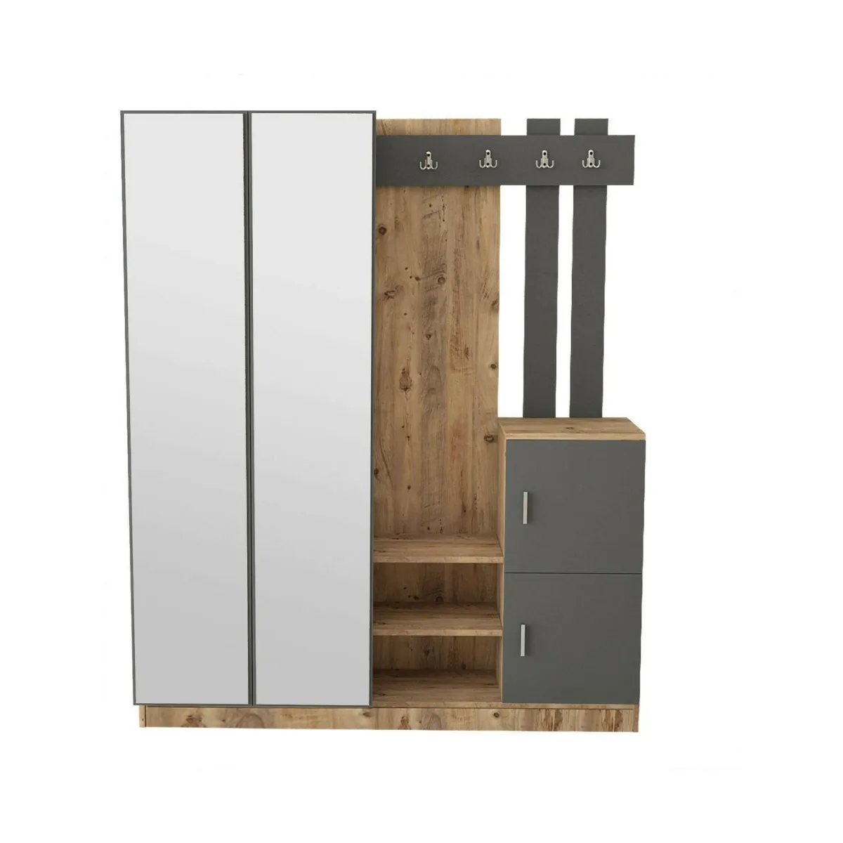 Mobili Da Ingresso|Ingresso > Dmora Mobile da ingresso 3 ante con specchio quercia e antracite 147x179h cm - Arcibaldo Nero Antracite, Marrone Quercia