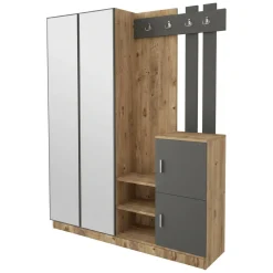 Mobili Da Ingresso|Ingresso > Dmora Mobile da ingresso 3 ante con specchio quercia e antracite 147x179h cm - Arcibaldo Nero Antracite, Marrone Quercia