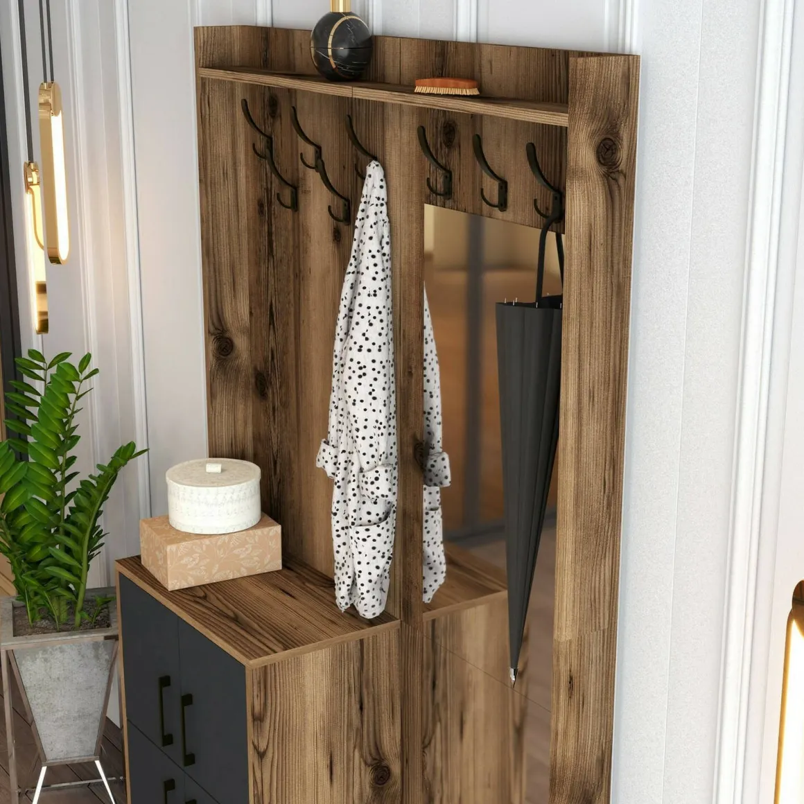 Mobile da ingresso 2 ante noce e antracite 120x200h cm - Isidore