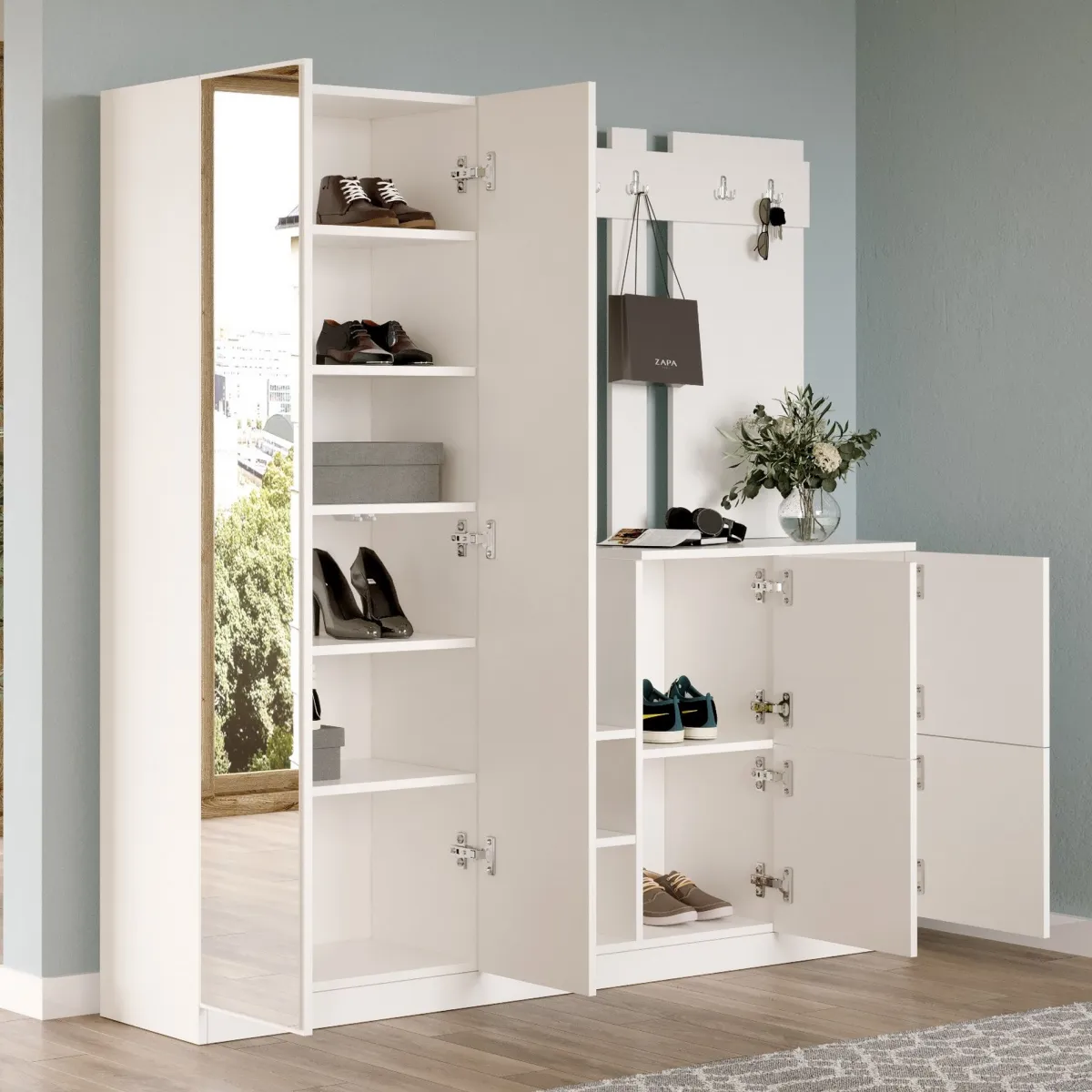 Mobili Da Ingresso > Dmora Mobile da Ingresso Specchio Incluso Appendiabiti 187x38x180h cm, 9 Ripiani - Noviglio Beige