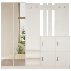 Mobili Da Ingresso > Dmora Mobile da Ingresso Specchio Incluso Appendiabiti 187x38x180h cm, 9 Ripiani - Noviglio Beige