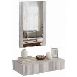 Mobile da Ingresso Beige Specchio Incluso Paia 80x42x97h cm, un Cassetto - Premolo