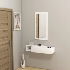 Mobile da Ingresso Bianco Beige Specchio Incluso un Cassetto 82x30x16h cm, un Ripiano - Ingria