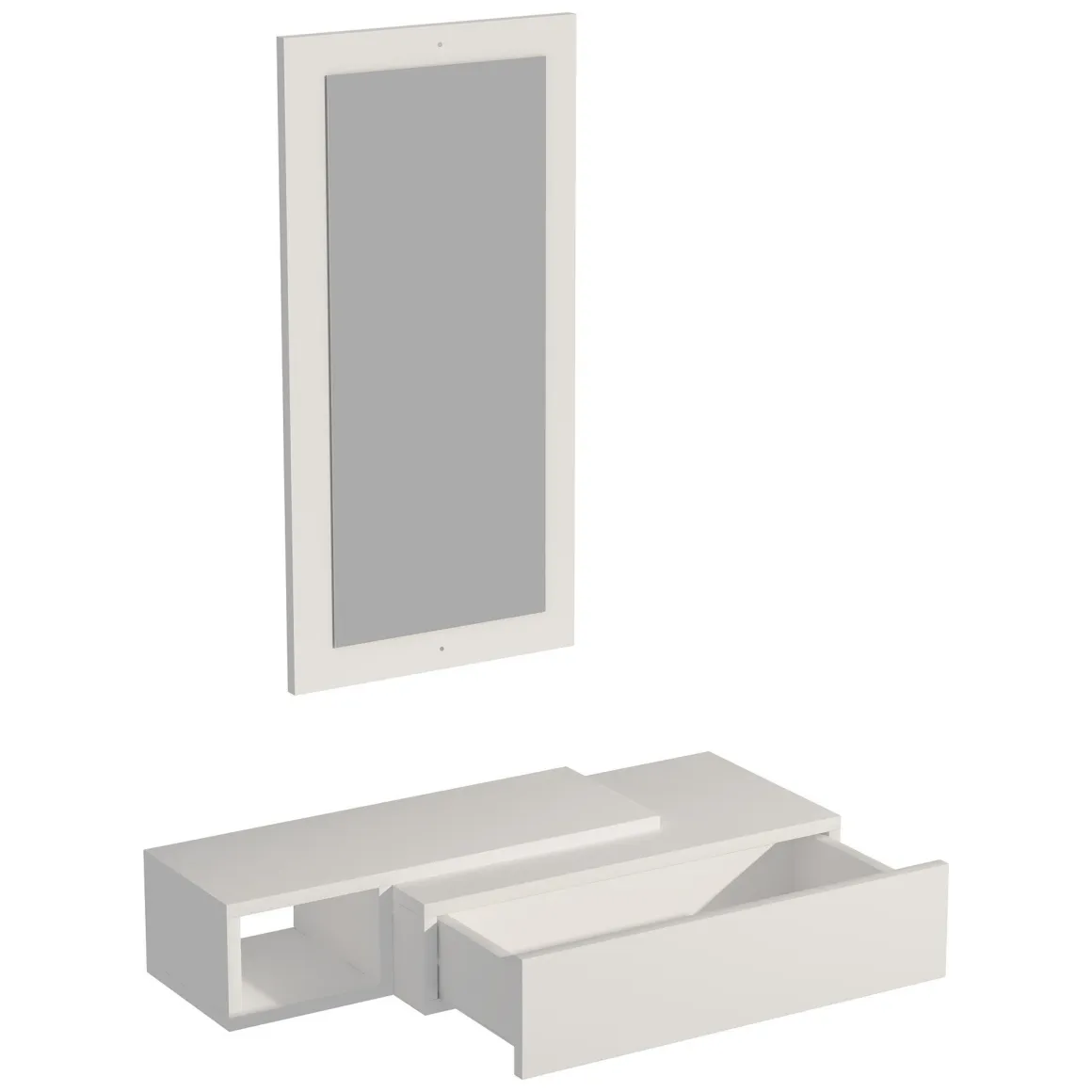 Mobile da Ingresso Bianco Beige Specchio Incluso un Cassetto 82x30x16h cm, un Ripiano - Ingria