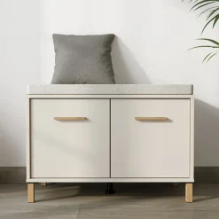 Mobile da Ingresso Bianco Crema Grigio Chiaro un Ripiano 2 Ante 80x40x57h cm, 2 Vani - Marciana