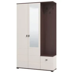 Mobile da Ingresso Bianco Crema Marrone Noce Specchio Incluso 4 Ripiani 116x35x197h cm, Appendiabiti - Raroto